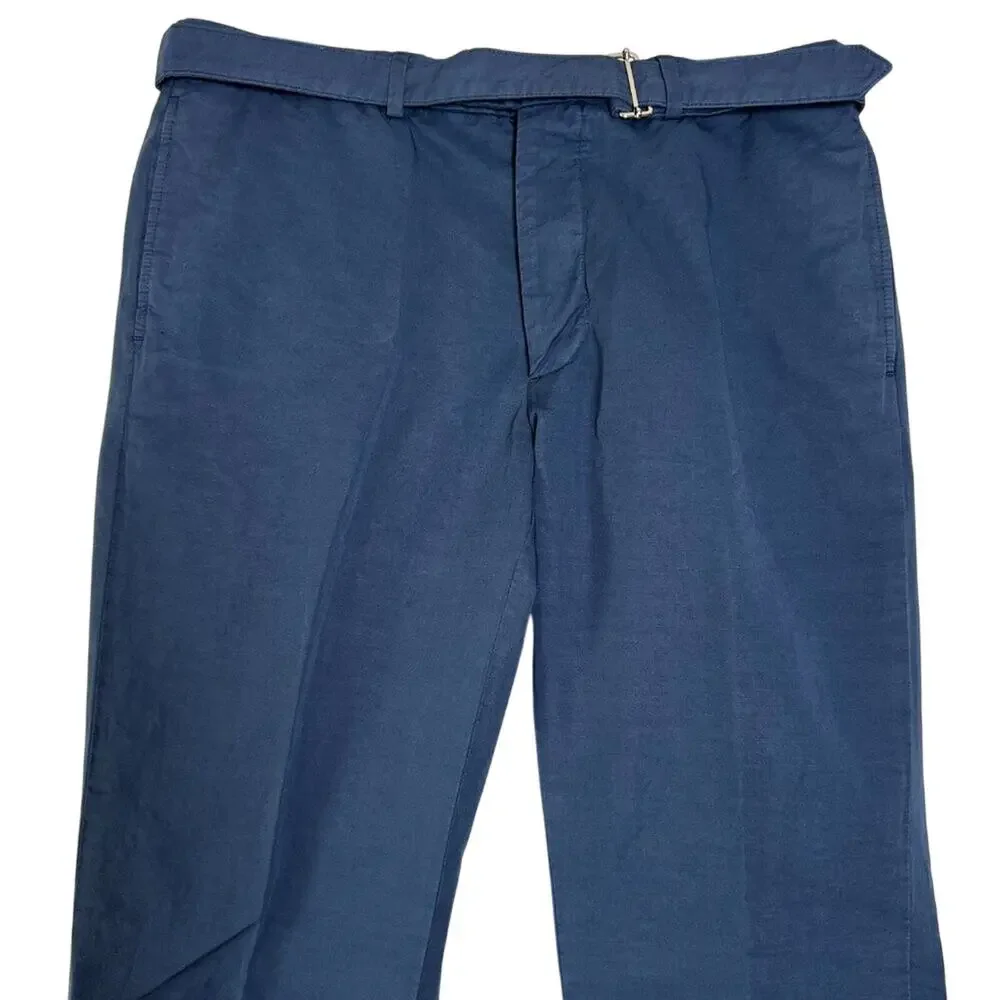 Officine Generale Paul Pant SIZE 50 US 33 Navy Cotton Linen Unhemmed Trouser
